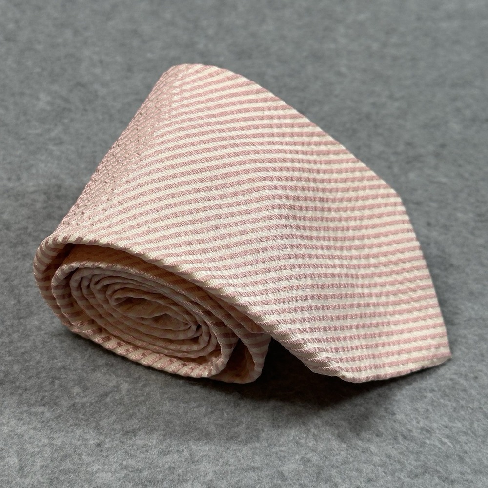 Brooks Brothers 346 Pink White Stripe Seersucker Silk Blend Neck Tie USA 58x3.75